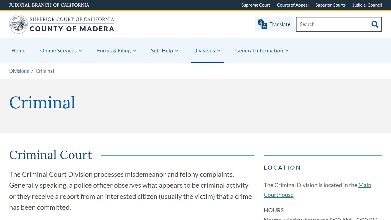 Criminal | Superior Court of California | County of Madera